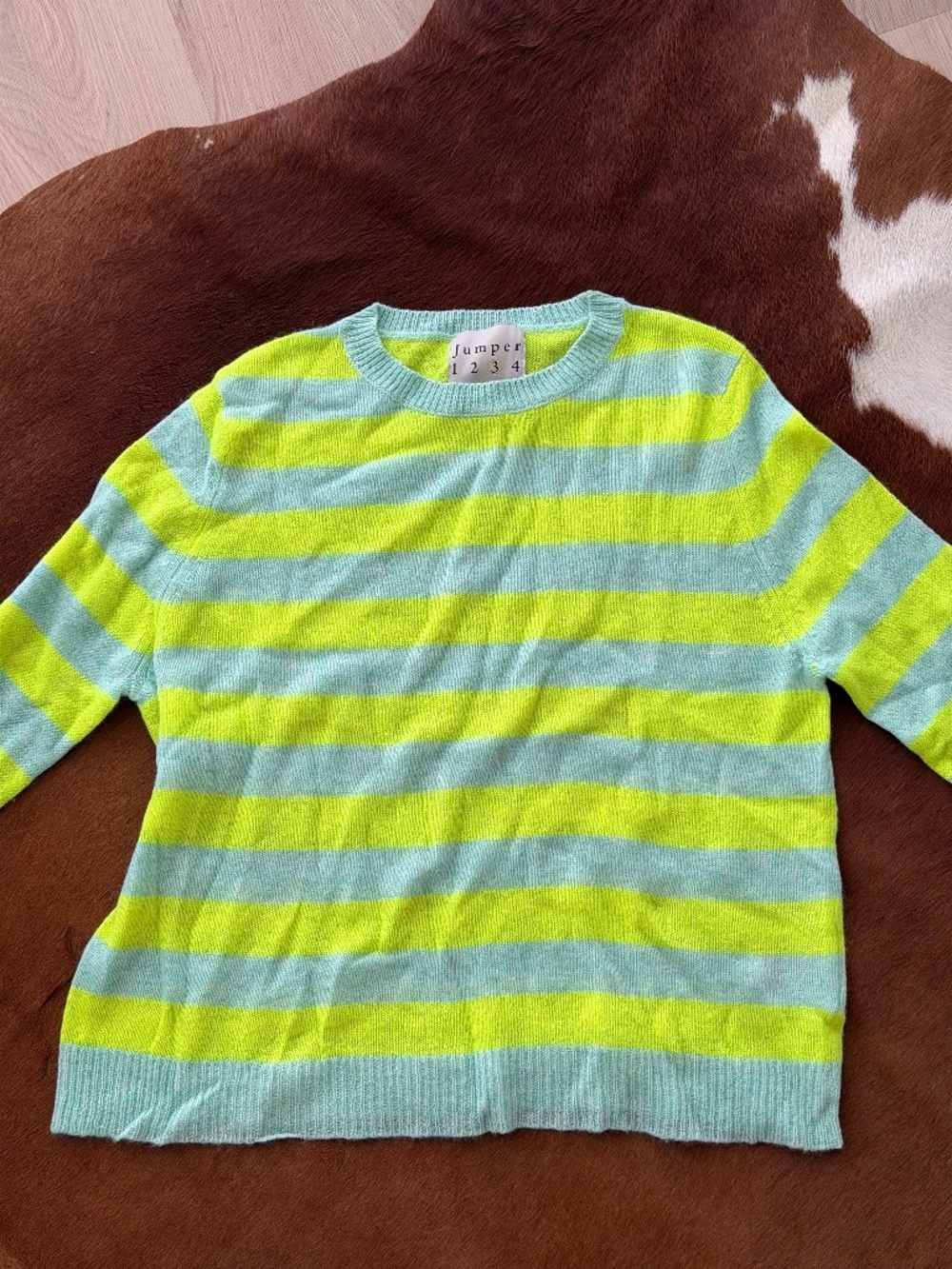 Jumper 1234 mint + neon stripe cashmere sweater size 3